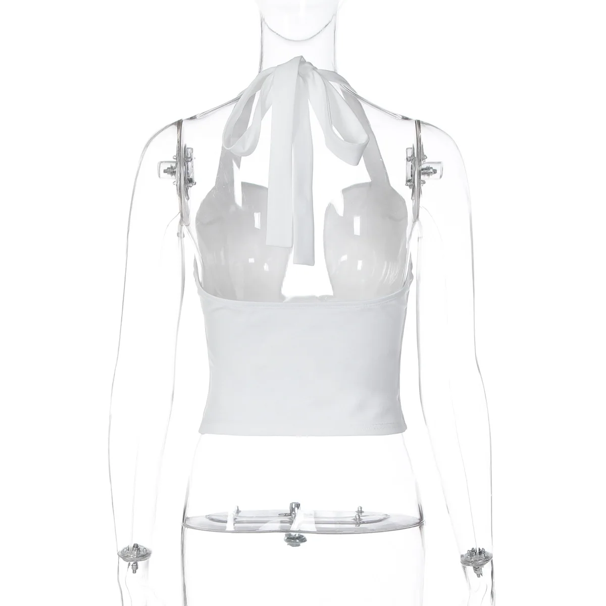 Sexy Stahlring-Tanktop mit Wickeloptik und Cut-Outs für Damen, Rückenfreies Bauchfrei-Neckholder-Crop-Top, Tube-Top, Kurze Weste – Detail 4
