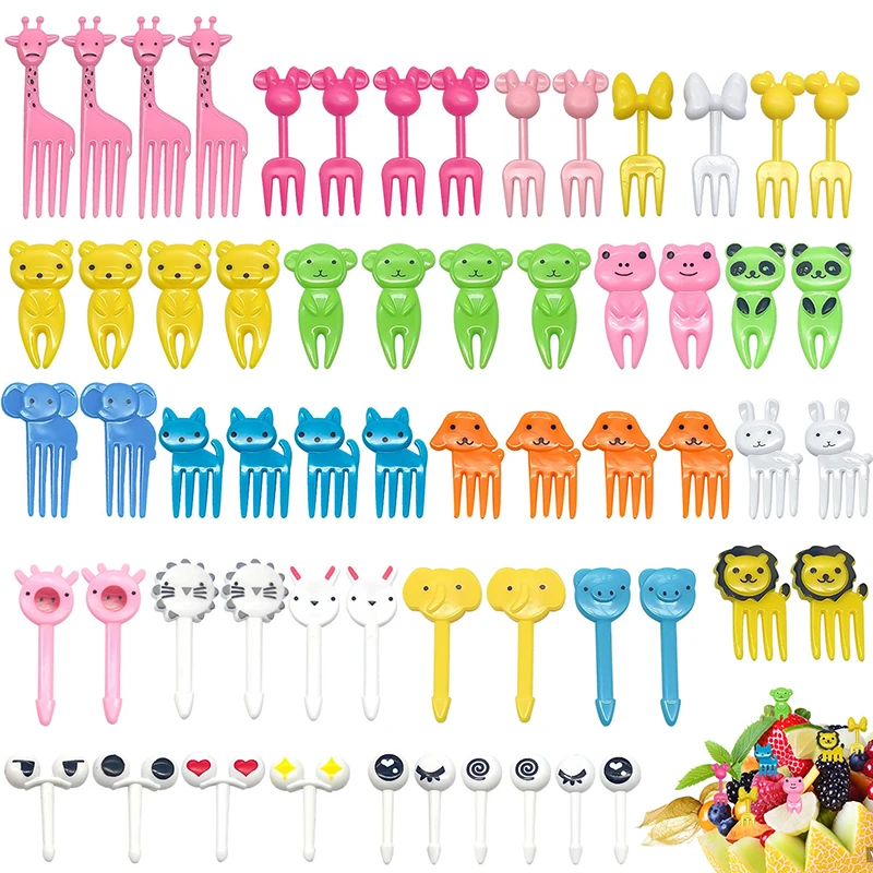 Animal Fruit Fork Food Grade Plastic Mini Cartoon Kids Cake Fruit Toothpick Bento Lunch Bento Accessories Party Decoration Gift