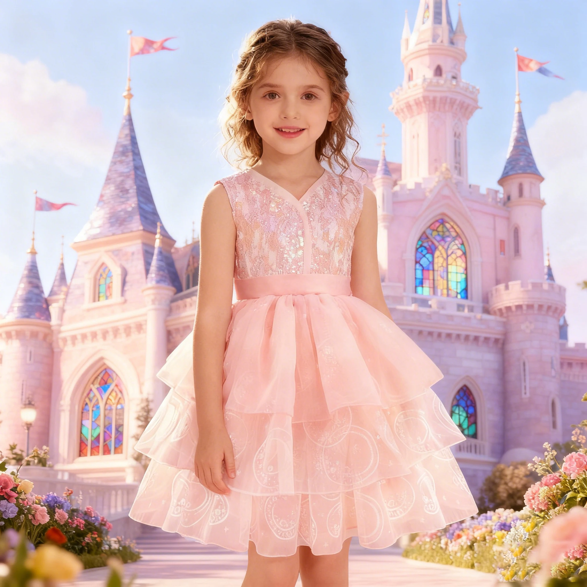 

disguise devil child Costume for Girls Pink Princess Tulle Sequin Dress Good Wicked elegant Dress Kids Festive dress 4-12year ol