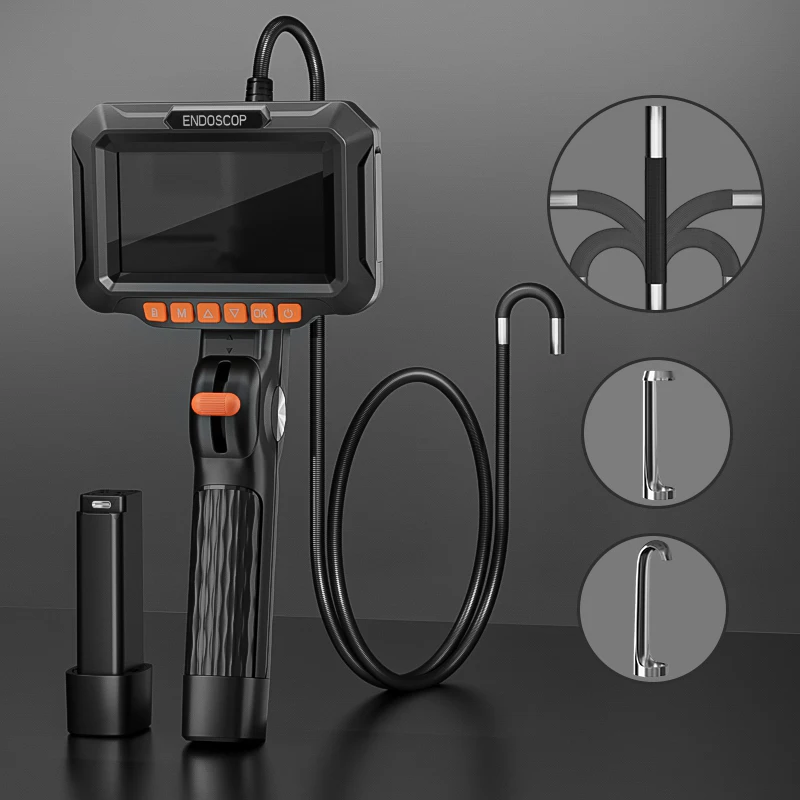 2-Way 360 °   توجيه توضيح Borescope 1080P المنظار 6.2/8.5 مللي متر كاميرا 4.3 ''IPS بطارية شاشة قابلة للفصل لفحص السيارة