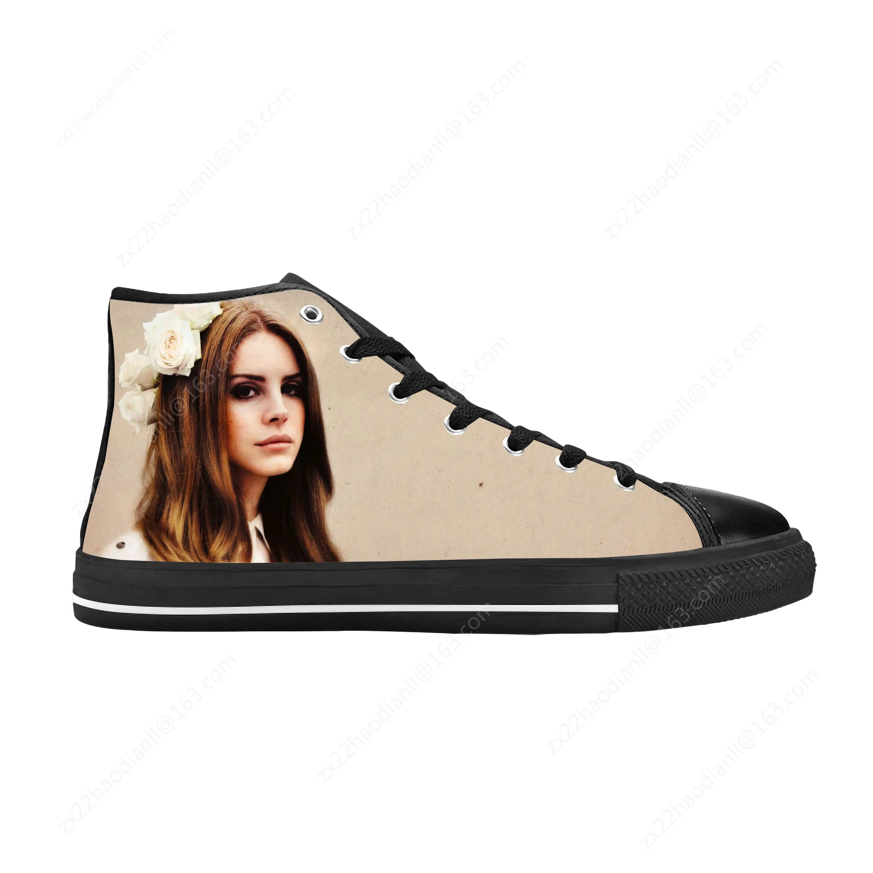 Lana del rey pop cantor música nascido para morrer moda casual sapatos de pano alta superior confortável respirável impressão 3d tênis das mulheres dos homens