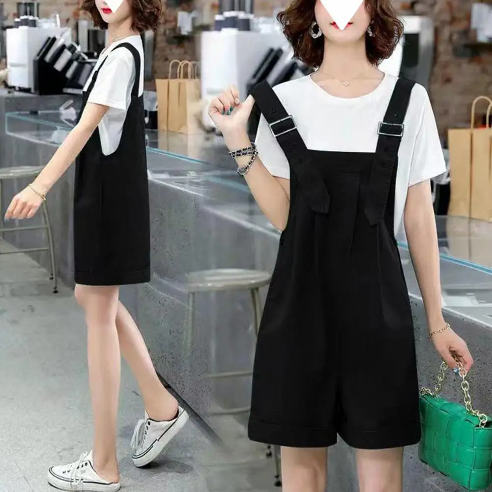 

2026 женский летний комбинезон с широкими штанинами, повседневный, с регулируемым ремешком, свободный, длиной выше колена, однотонный, мягкий женский летний комбинезон