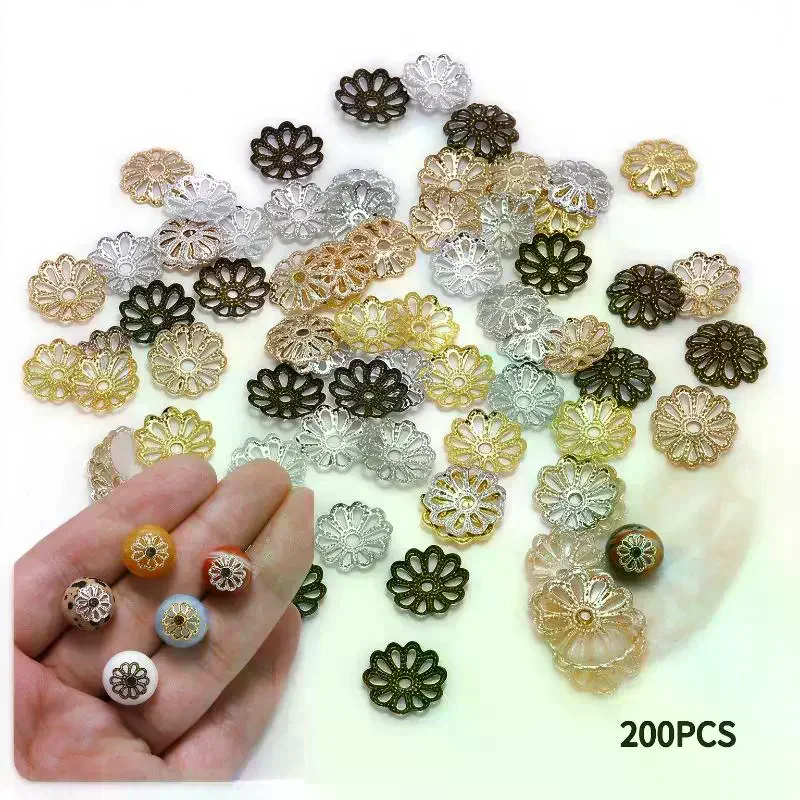 200pcs 9mm Flower Petal Beads Caps Bulk End Spacer Charms Bead Caps For Jewelry Making Accessories DIY Supplies