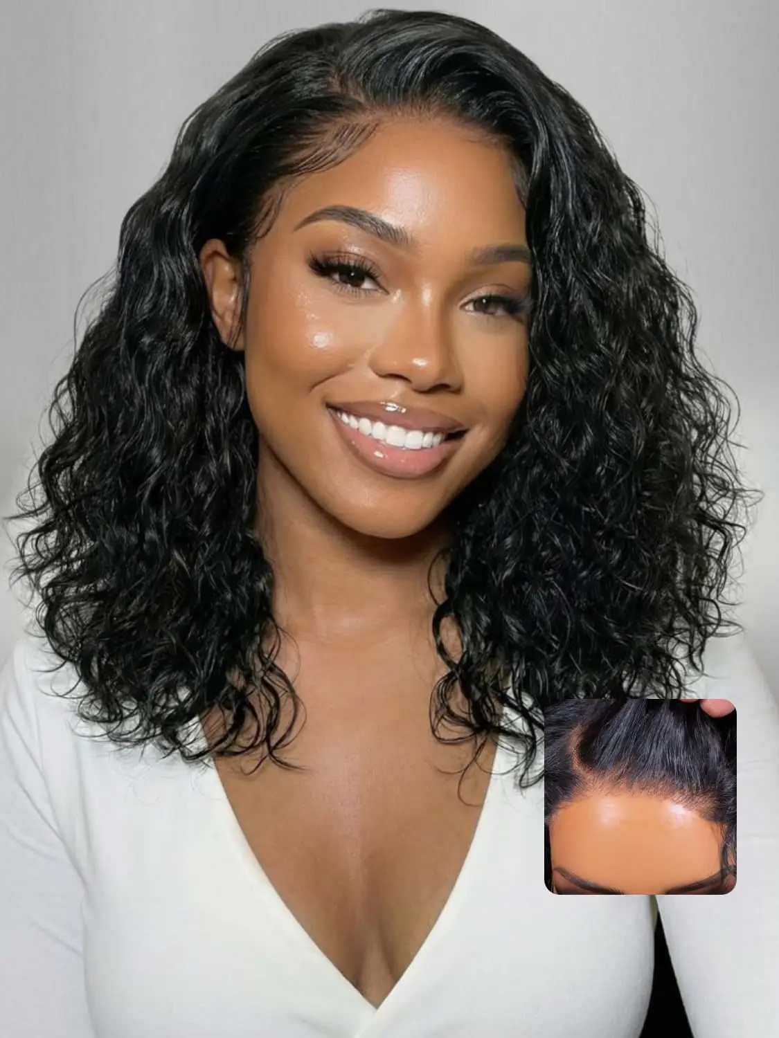 UNICE Side Part Water Wave Bob Wig Human Hair 220% Density 6x4 Glueless Lace Closure Wig with Drawstring Ready to Wear Short Curly Wig