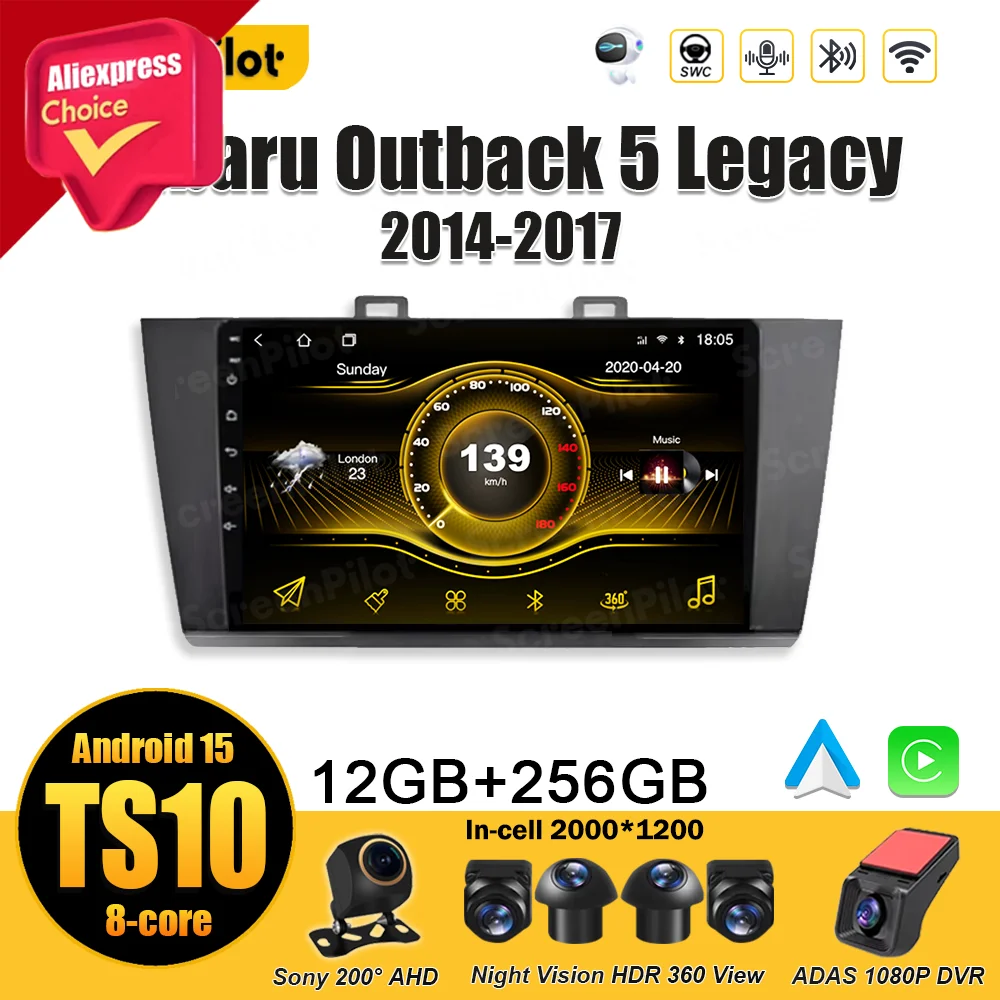 Android 15 для Subaru Outback 5 Legacy 2014-2017, автомобильный радиоприемник, мультимедийный видеоплеер, Carplay, сенсорный экран, зеркальная связь, Android Auto