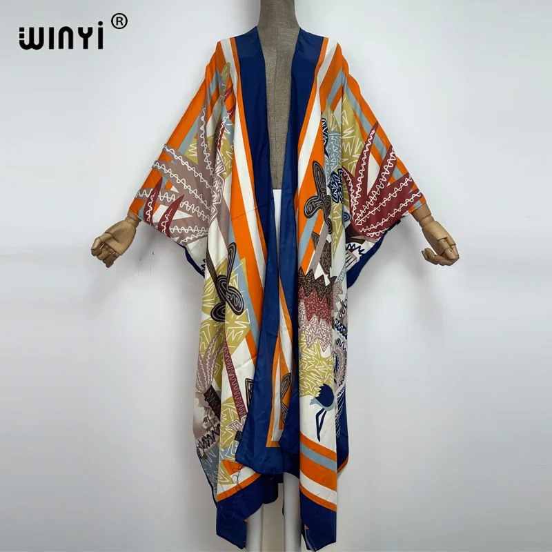 WINYI Sommer mode Strand Tragen Badeanzug Cover Up Dame Boho Strickjacke Retro druck elegante Seidige sexy Urlaub Kimono kaftan