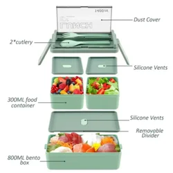 Double Layer Portable Lunch Box For Kids With Fork and Spoon Microwave Bento Boxes Dinnerware Set Food Storage Container