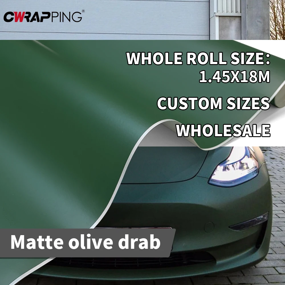 

145x200 см наклейка для обертки автомобиля на крышу автомобиля, мотоциклетные шлемы, армейский зеленый матовый без пузырьков, задний бампер, водонепроницаемые авто наклейки