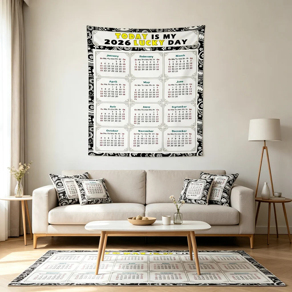 1PC 2026 Calendar Art Print Backdrop Banner, Bedroom Living Room Photo Background, Polyester, Home Decor, Wall Art