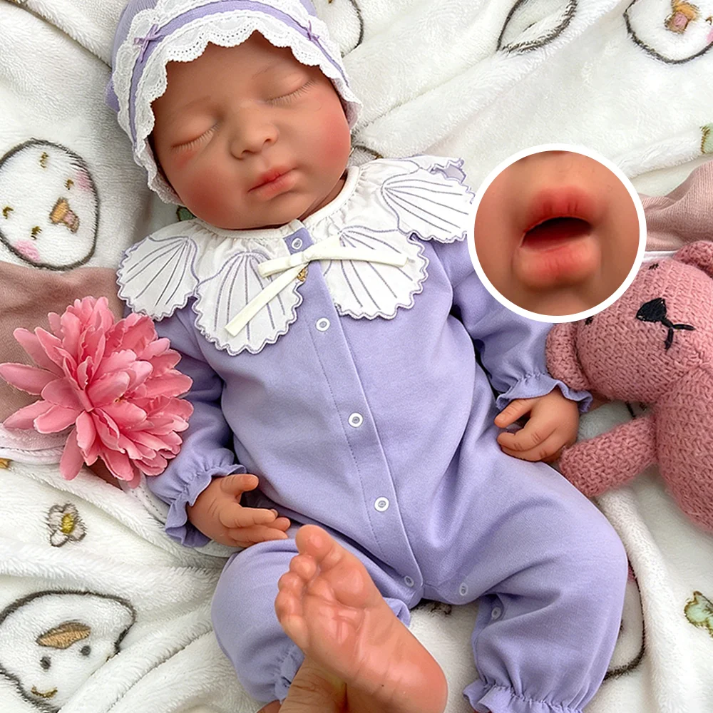 

Lifelike 17" Handmade Painted Silicone Reborn Baby Dolls Open Mouth Newborn Sleeping Girl Real Life Soft Weighted Body Gift Toy