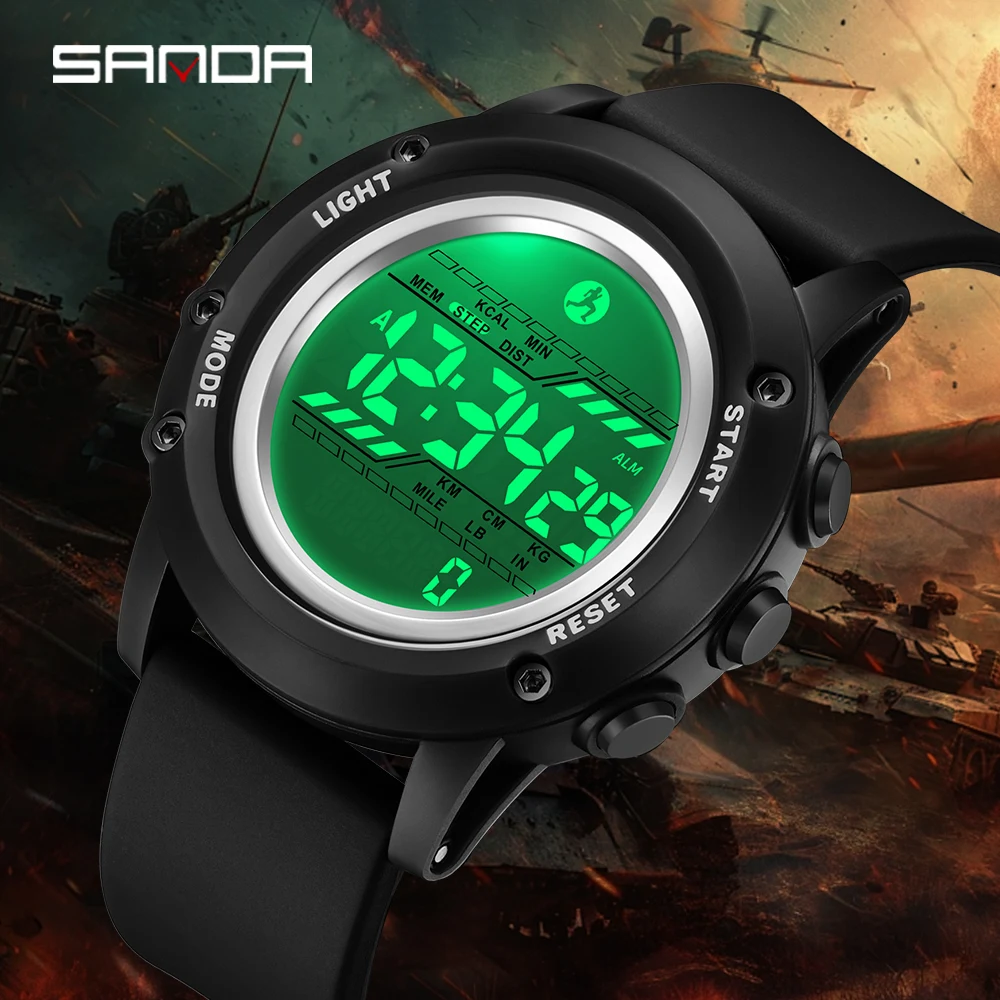 SANDA 2180 ساعة رياضية إلكترونية للرجال عد تنازلي للجيش الأحمر مقاومة للماء متعددة الوظائف ساعة رقمية للرجال 20225