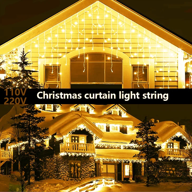 Christmas Decorations for Home Outdoor LED Curtain Icicle String Light Street Garland on The House Winter 220V Droop 0.3-0.4m