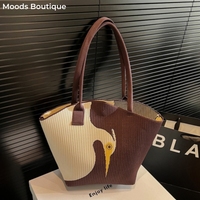 Bird Design Knitted Shoulder Bags For Women Contrast Color Big Capacity Shopper Tote 2024 Winter Latest Luxury Designer Handbags