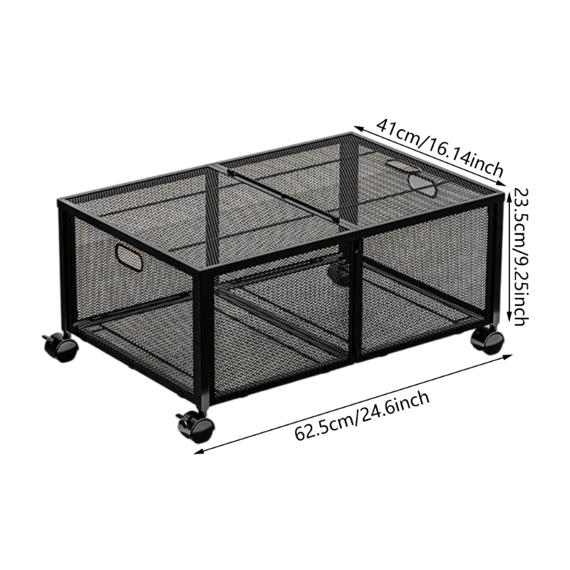 Underbed Trolley Metal 62.5x41x23.5cm Black/White with Movable for Clothes Books Shoes Storage Bedroom Cart