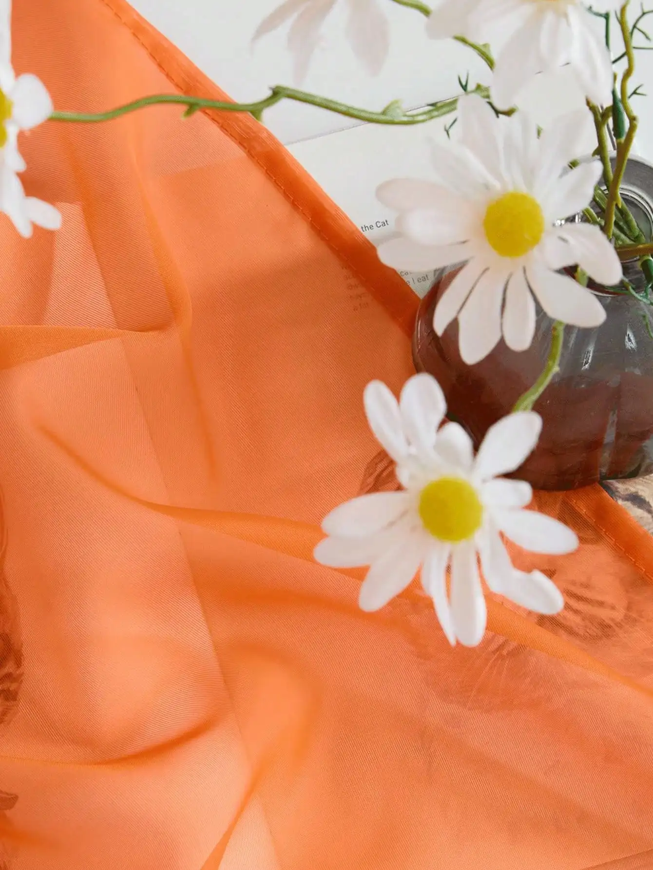 1pc Elegant Transparent Orange Organza Half-Sheer Rod Pocket Curtain, Modern Home Decor For Bedroom, Living Room, Kitchen, Bathroom, Multipurpose Room Decoration view 2