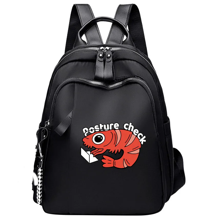 

Cute Cartoon Crayfish Working On A Computer Print Women's Multi-Function Backpack Girl Oxford Daypack Travel Backpack Bag