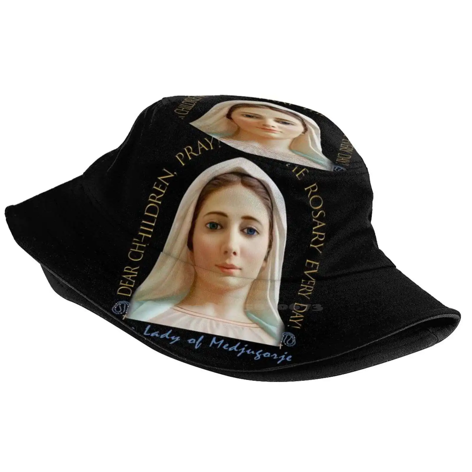 Message And Image Of Our Lady Of Medjugorje Pattern Design Printed Travel Bucket Hats Religion Christianity Medugorje