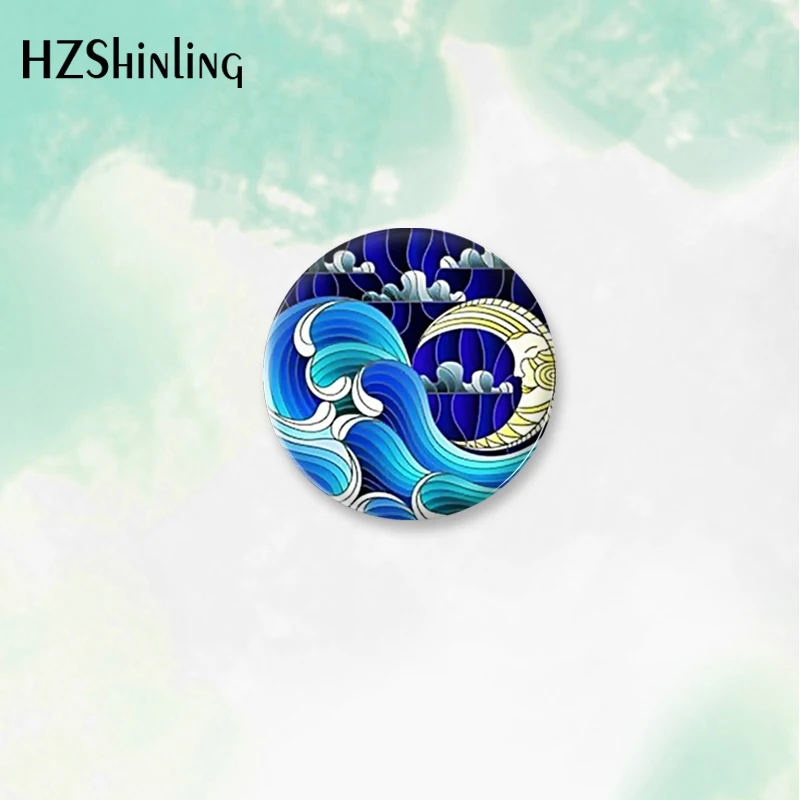 2023 Yin Yang Seawave Sun Moon Round Button Badge Brooch For Clothes Backpack Decoration Pin Jewelry
