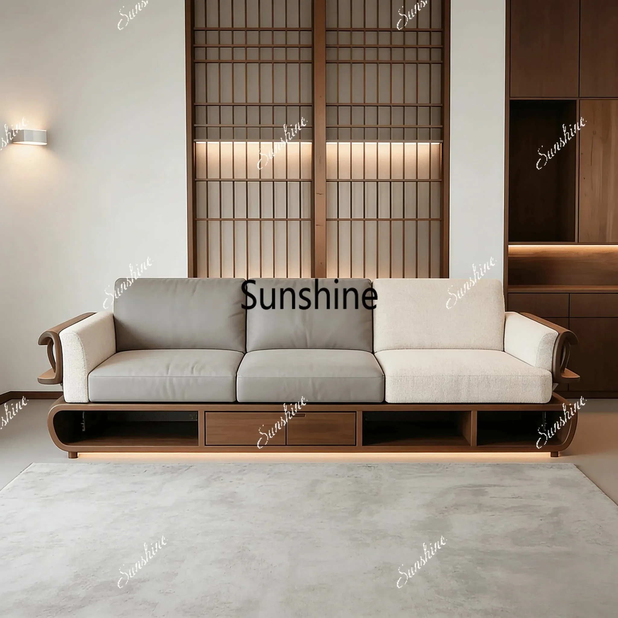 

YNew Chinese-style solid wood living room straight row sofa home bed and breakfast villa high-end furniture customization