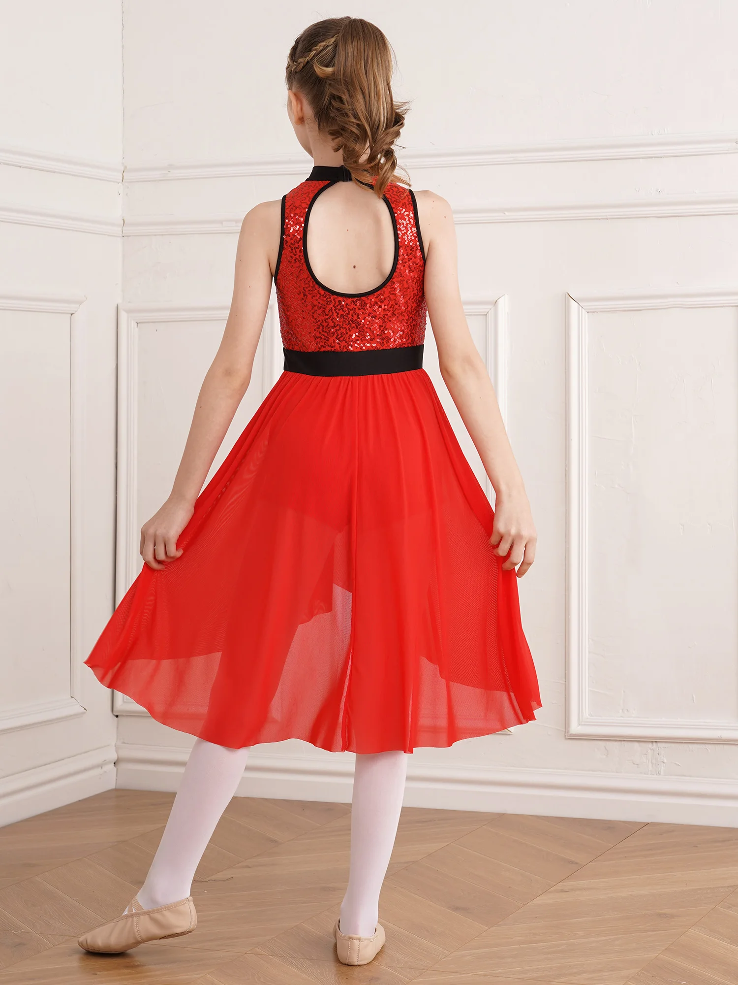 Vestido de baile lírico de Ballet para niñas, lentejuelas brillantes sin mangas, traje de salón de Jazz latino contemporáneo, Ropa de baile