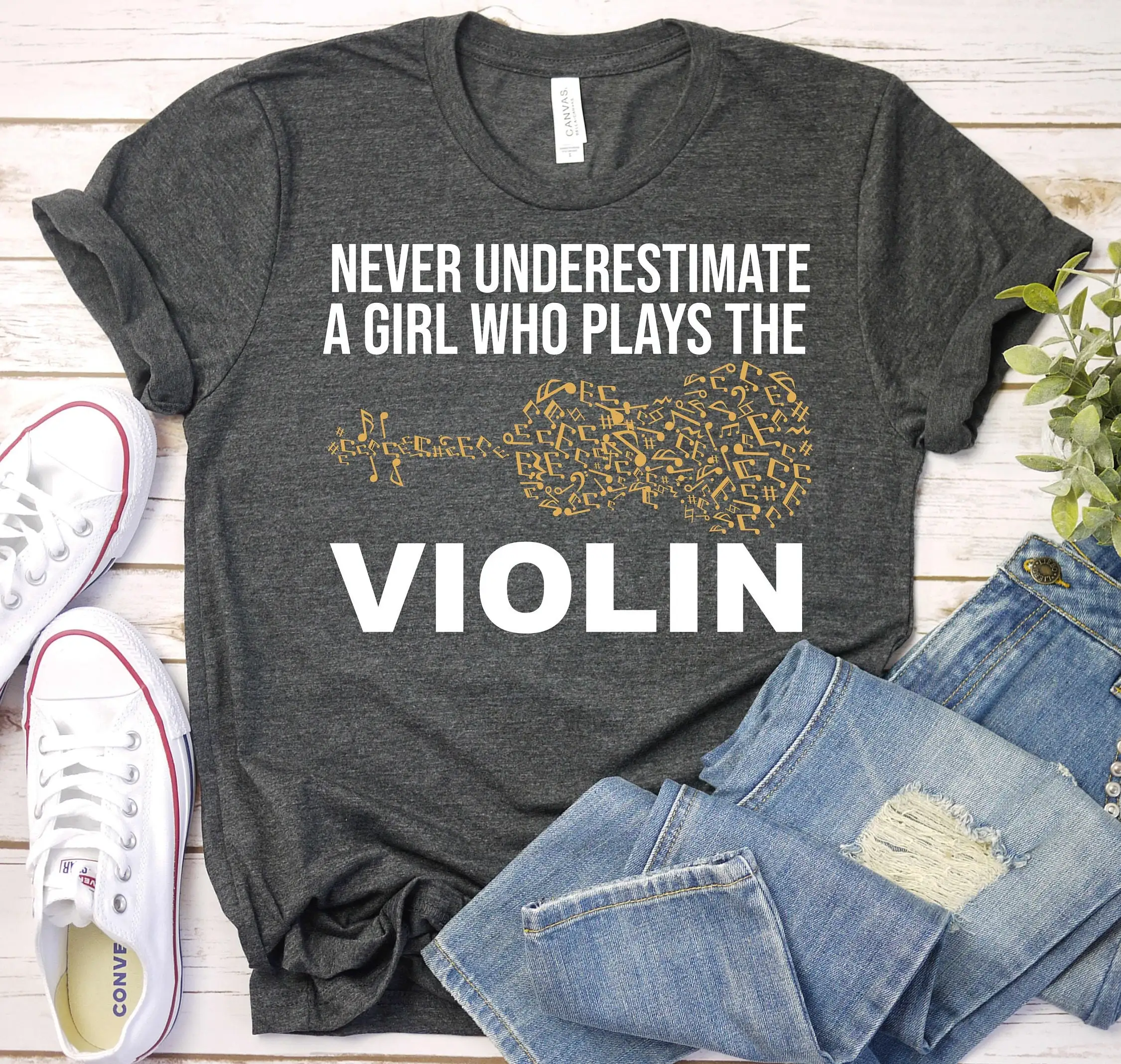 Never Underestimate A Girl Who Plays The Violin Music Teacher T Shirt Funny Violinist Back To School