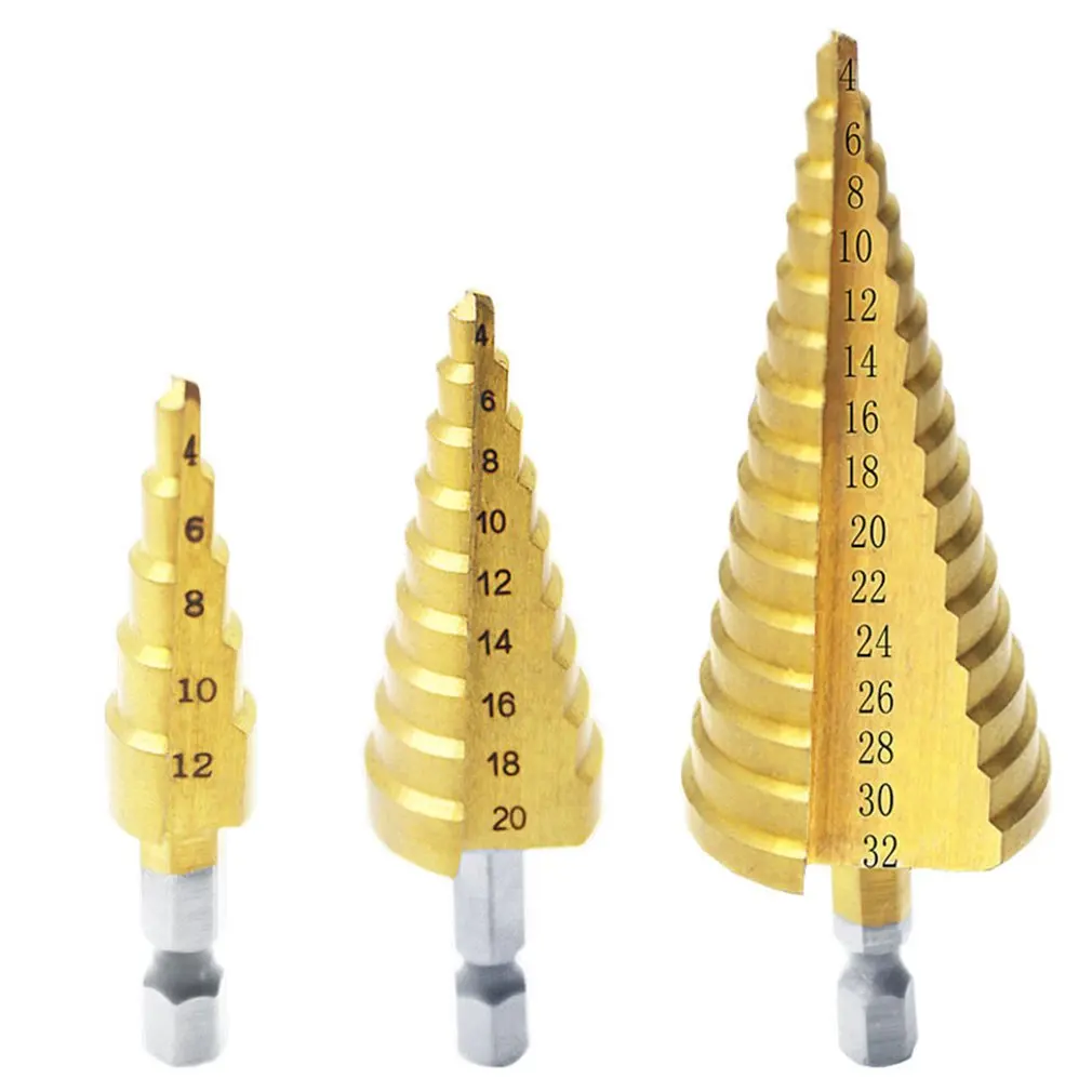 HSS Titanium Coated Step Drill Bit Set Hex Shank Step Cone Drilling Bit For Metal Wood Drill Hole Cutting Tools Fast Delivery