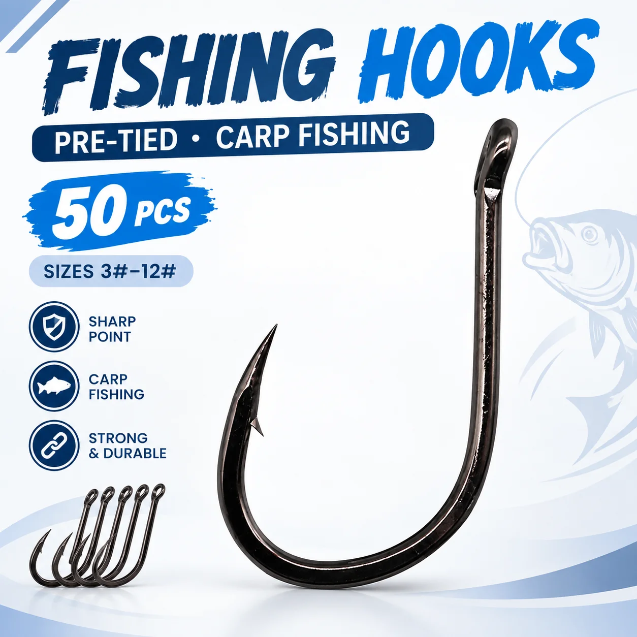 50pcs Small Size Fishing Hooks With PE Line 3#-12# Pre Tied Fishing Hooks String Hook Sub-line Hook for Carp Fishing