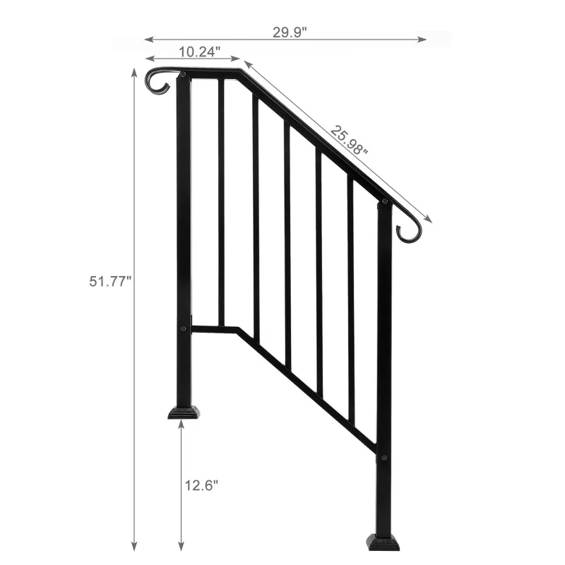 Matte Black Outdoor 2-Step Iron Handrail （same as 82359152）