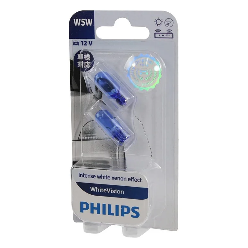 Philips WhiteVision W5W T10 12V 5W 4000K białe oryginalne oświetlenie wnętrza samochodu czytaj drzwi lampy tablicy rejestracyjnej 12961WHVB2, para