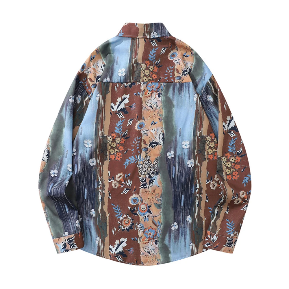 Flower Front Pocket Hawaiian Shirt Men Women Turn-down Collar Casual Men's Shirts Unisex Top