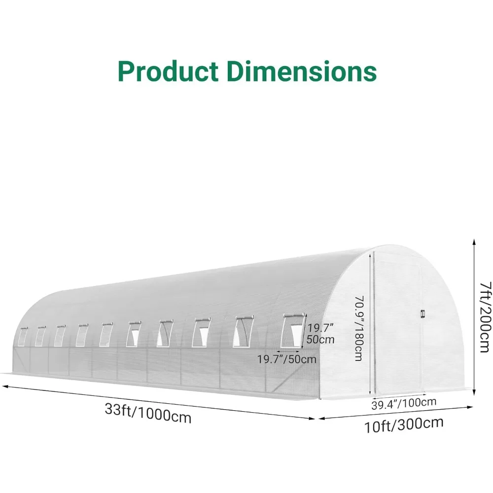 Walk-in Greenhouse, Tunnel Green House for Outdoors Plastic Cover Garden Warm House,Large Hot House with 12 Roll-Up Windows