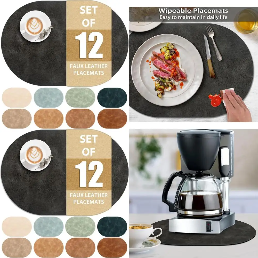 

Набор термостойких овальных моющихся салфеток из 12 шт., 12x17 дюймов, водонепроницаемые и протираемые коврики для стола из искусственной кожи, темно-серый кухонный декор