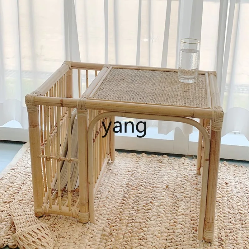 XYY rattan weaving small square few real rattan small coffee table storage Internet celebrity bay window creative small table