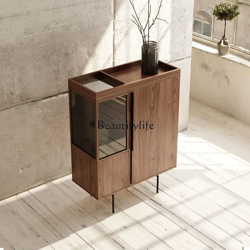 

*Italian minimalist walnut wine cabinet light luxury Nordic wall storage cabinet