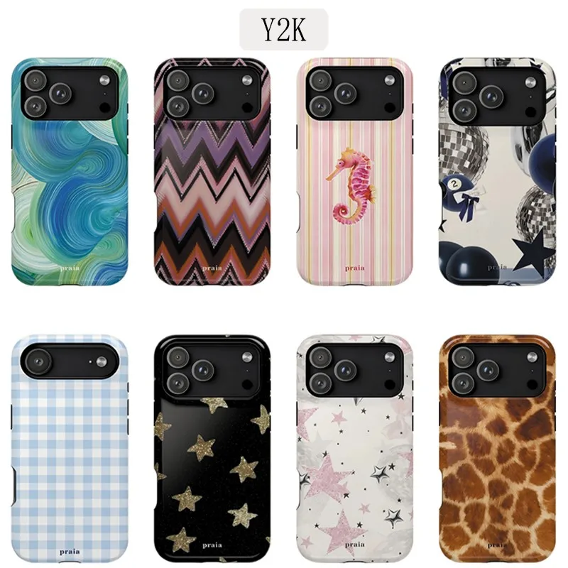 Luxury Y2K Striped Seahorse Phone Case for iPhone 17 16e 16 