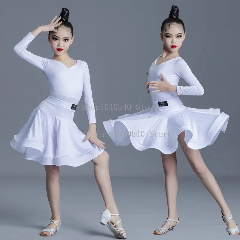 소녀의 라틴 댄스 대회 유니폼 고급 공연 연습 세트 전문 표준 대회 규정 수업