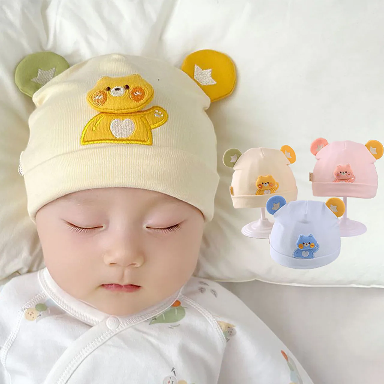 

0-6Month Newborn Fetal Hat Boy Girl Spring Autumn Warm Ear Protection Cap Cute Cartoon Kids Beanie Soft Cotton Baby Pullover Cap