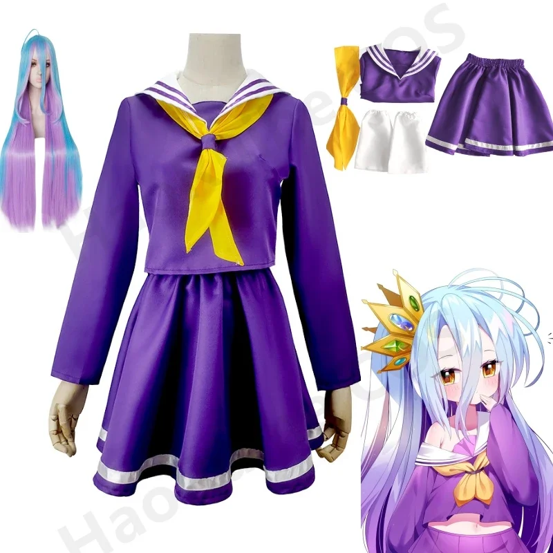 Anime No game no life cosplay Shiro costume halloween women clothes carival dress wigs sailor suit Japanese school uniform