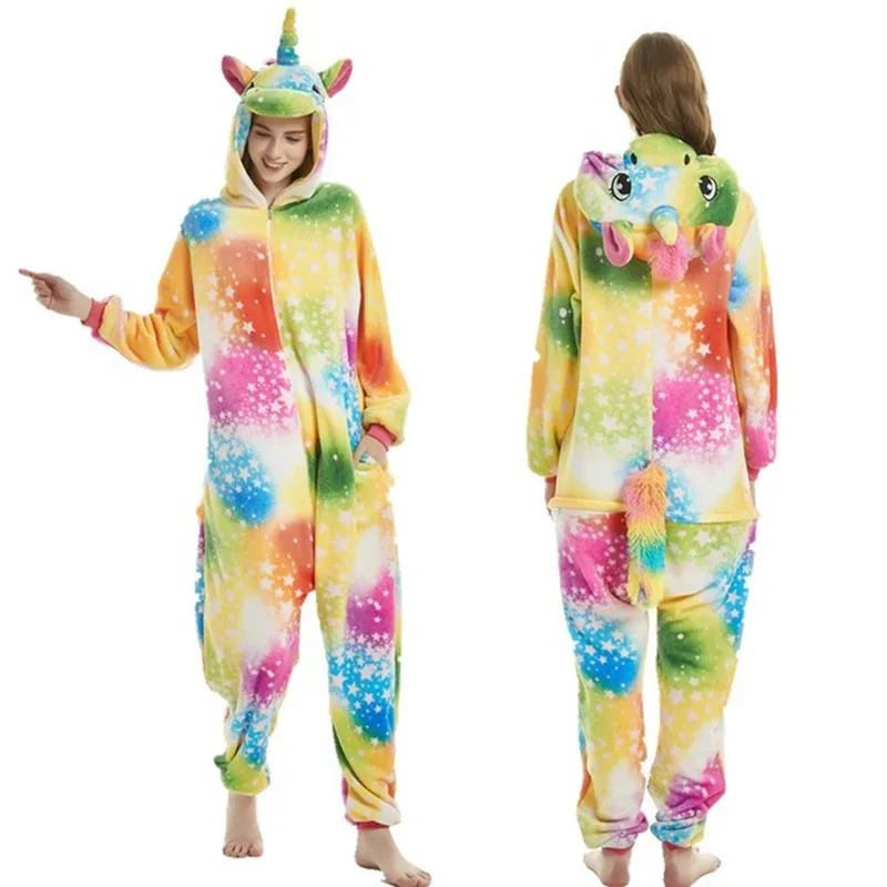 Animal onesies inverno flanela família combinando pijamas para crianças e adultos unicórnio pijamas meninos meninas homewear macacão