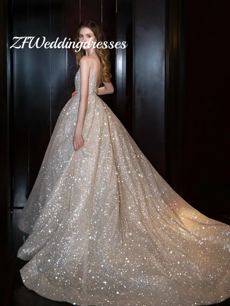 Customized Newest Wedding Dress A-Line V-Neck Neckline WIth Long-Open Back Sleeveless  Vestidos De