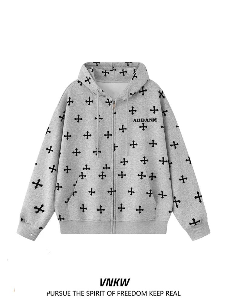 

Худи с принтом в стиле к-культуры, свободный крой, осенне-зимний трендовый кардиган для пар, молодежный повседневный удлиненный свитер