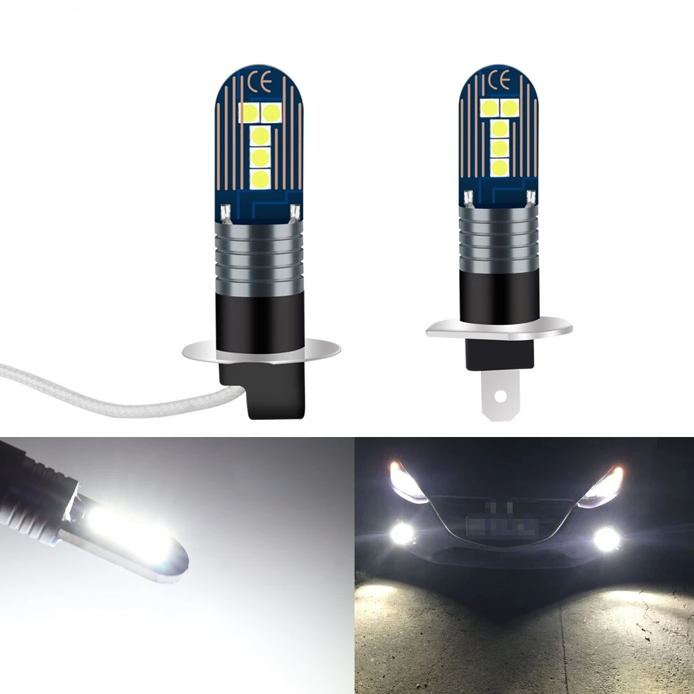 

2pcs H1 H3 LED Bulb Super Bright 10 3030SMD Car Fog Lights DC 12V 6000K Running Light Auto Fog Lamp Day Running Light