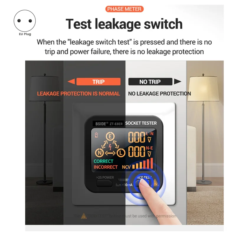 BSIDE ZT-E8ER Socket Tester Smart Voltage Detector Outlet Checker