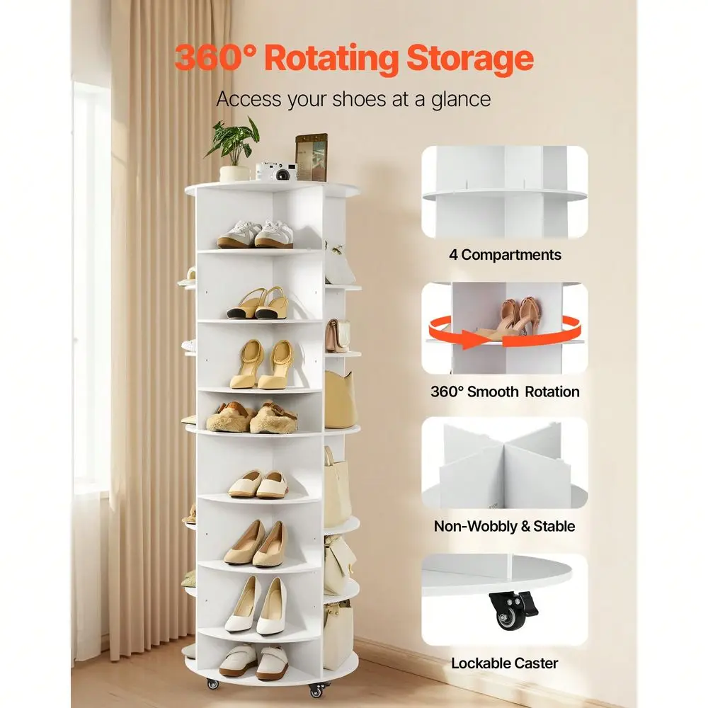 Tier Rotating Shoe Rack Tower With Adjustable Shelves, Movable 360 Spinning Carousel Display With Wheels, Lazy Susan Organizer