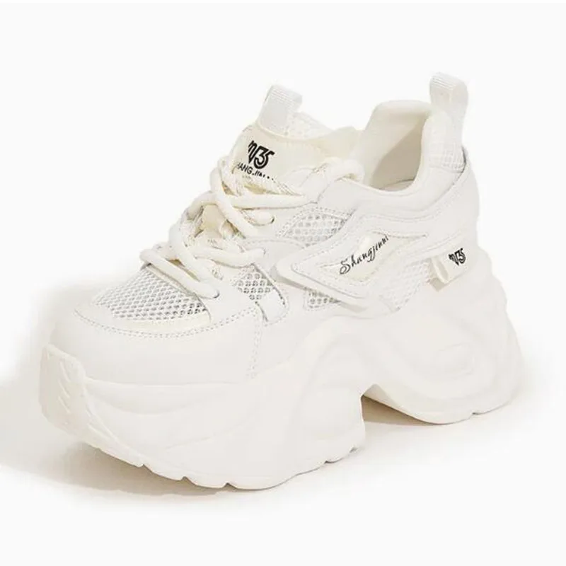 

Женские кроссовки на платформе 9 см из синтетической кожи и сетки, весенне-осенние, разноцветные, на вулканизированной подошве, удобные