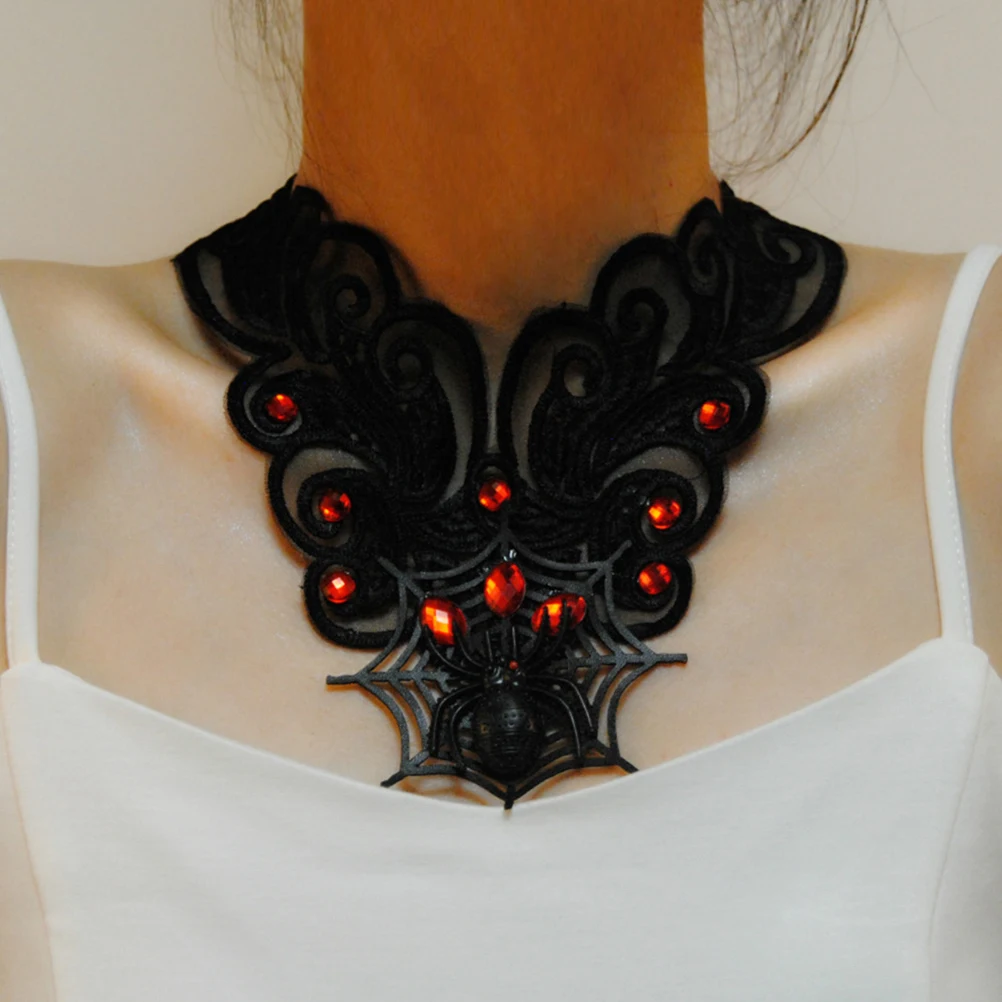 

Vintage Decor Retro Halloween Spider Web Choker Jewelry for Neckband Black Miss