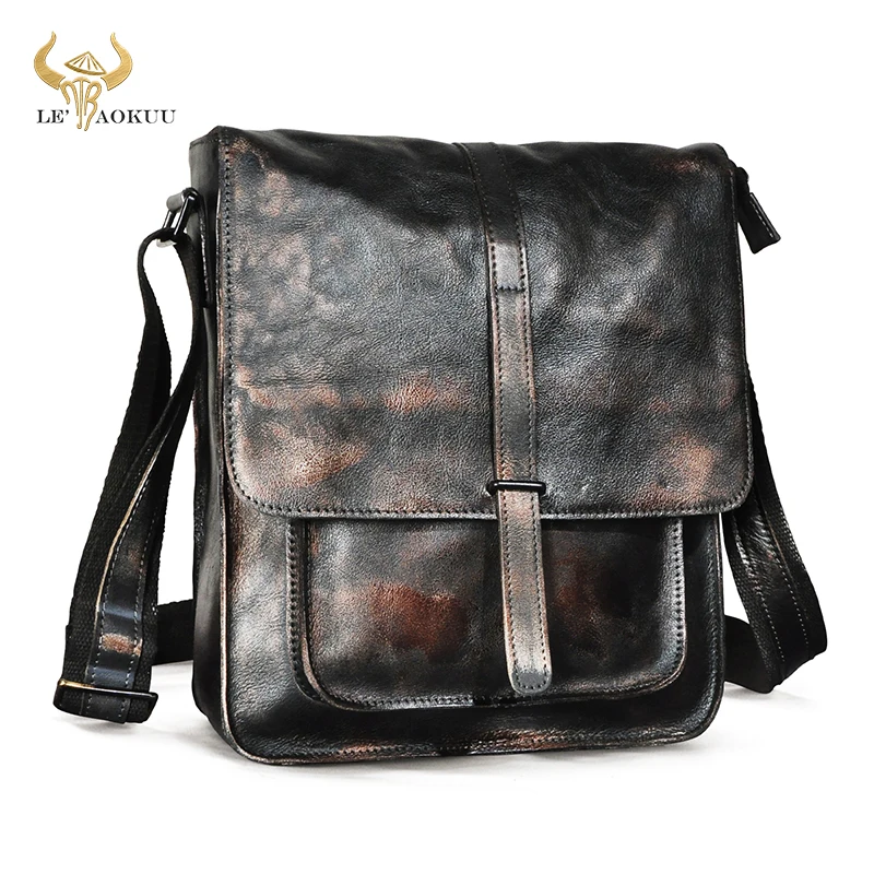 

Natural Leather Male Design Coffee Shoulder Messenger Crossbody bag For Men Vintage Satchel College School A4 Book bag 5867