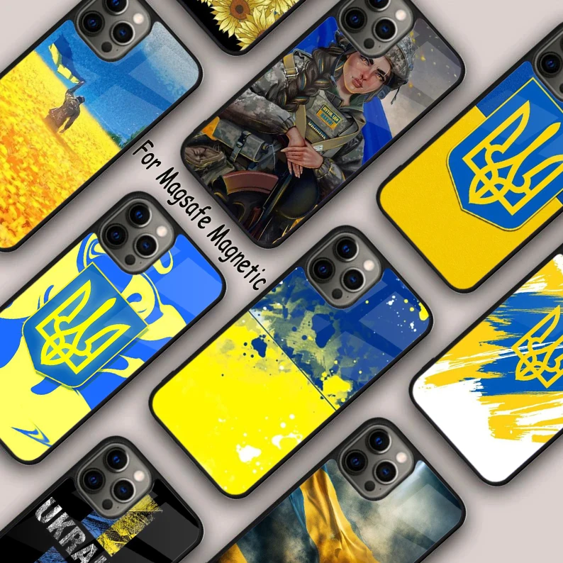 U-Ukraine Flag Magnetic Phone Case For APPLE iPhone 16 14 13 12 11 Pro Max 15 Plus Wireless Charge With MagSafe Cover