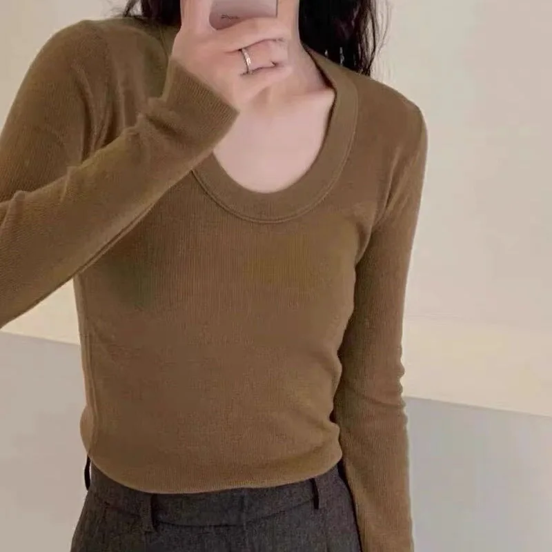 

Вязаный свитер, женские пуловеры, новый тонкий вязаный свитер с длинным рукавом и круглым вырезом, пуловер, женские топы, трикотажные изделия Sueters De Mujer Q1077