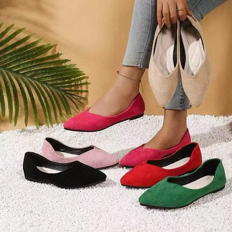 Damen Spitzschuh Samt Flache Schuhe Frühling Herbst Mode Große Größe Slip-On Bean Bean Schuhe Niedriger Absatz Bequem Lässig – Detail 1